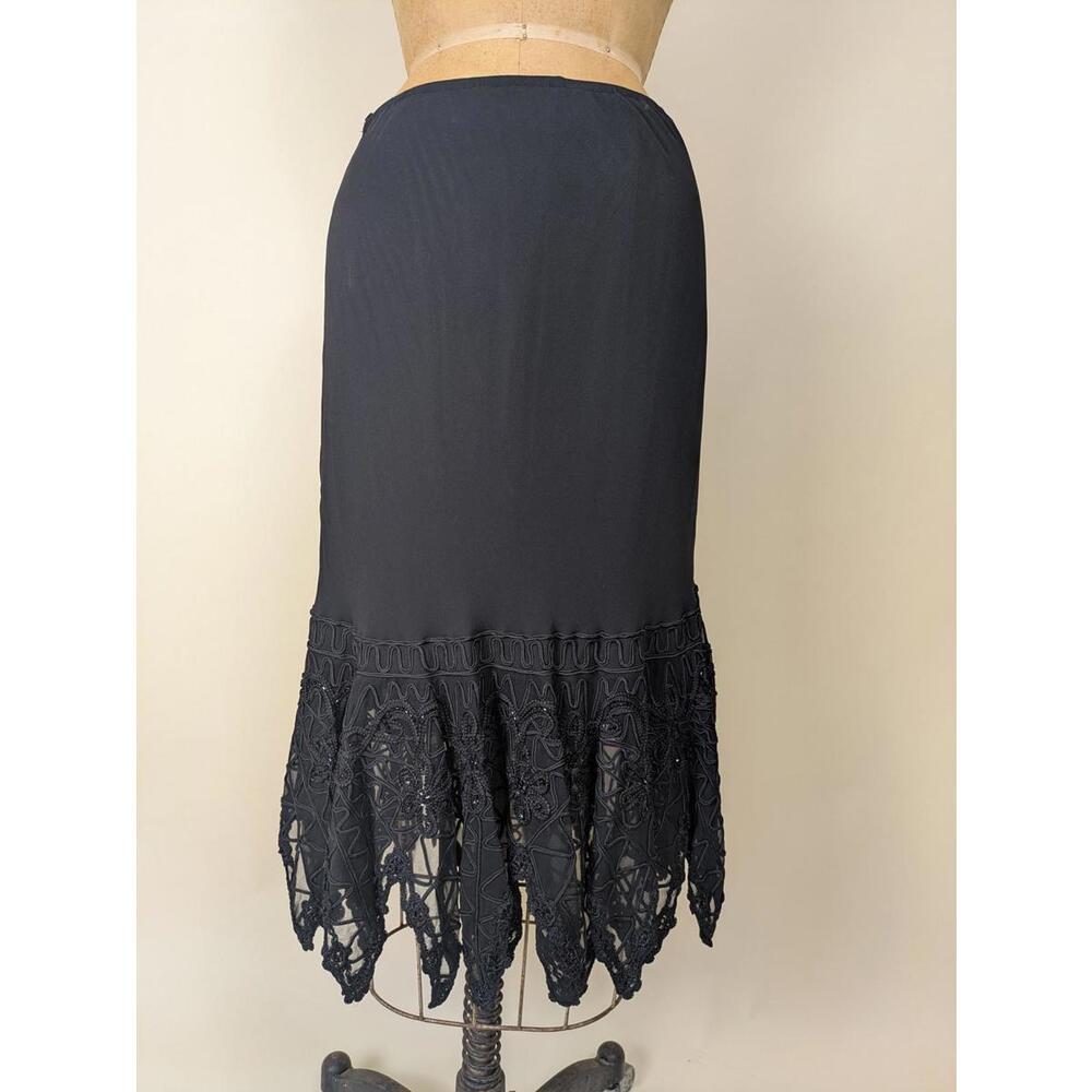 1990's Sue Wong nocturne black silk goth fringe skirt